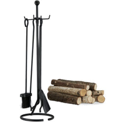 Set Camino Completo, 5 Accessori, Paletta, Scopetta, Attizzatoio, Pinza e Trespolo, Acciaio, Moderno, Nero - Relaxdays