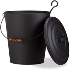 Secchio Raccogli Cenere con Coperchio, da 24 l, Coperchio con Manico & Impugnatura in Legno, Nero - Relaxdays