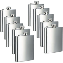 Relaxdays - 10x Set Fiaschetta Tascabile, Borraccia Portatile, 200 ml, 7 oz, Acciaio con Chiusura a Vite, Whyski, Acqua, Argento