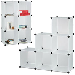 2x Scaffale a Gradini 6 scomparti, Libreria Sistema a Incastro, Armadio, Mobile Divisorio, Aperto, Bianco