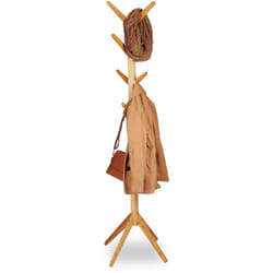 Relaxdays - Appendiabiti in Bambù, 8 Ganci, Design Moderno ad Albero, HxBxT: 179 x 40,5 x 40,5 cm, Color Legno Naturale