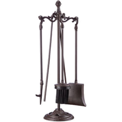 Accessori da Camino, 5 Accessori, Paletta, Scopino, Attizzatoio, Pinza, Supporto, hlp 51 x 18 x 18 cm, Marrone - Relaxdays