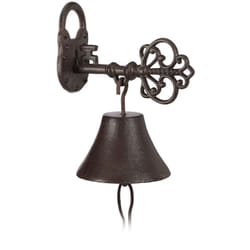 Relaxdays - Campanella per Porta in Ghisa, Chiave e Lucchetto, Fascino Retro, Casa e Giardino Stile Rustico, Rosso Scuro