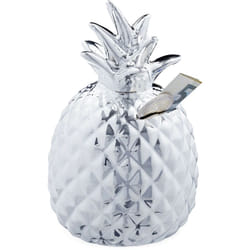 Relaxdays - Salvadanaio a Forma di Ananas, in Ceramica, Cassetta Porta Soldi, con Serratura, 2 Chiavi, HxD: 16 x 9 cm, Argento