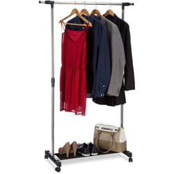 Relaxdays - Stand Appendiabiti su Ruote, Attaccapanni con Asta e Ripiano, Guardaroba Altezza Regolabile: 96-162 cm,argento