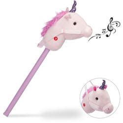 Relaxdays - Cavallo con Asta, Unicorno per Bambini con Suoni, in Legno & Peluche, Adorabile Cavalluccio, 74 cm, rosa