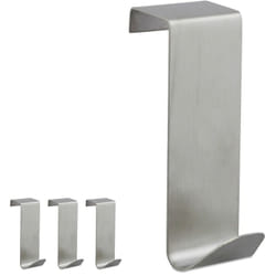 Relaxdays - Set Appendini Acciaio, 4 pz da Appendere, Antiruggine, Ganci a s, Porta e Mobili da 2 cm di spessore, argento