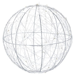 Relaxdays Sfera di Luci a LED Decorativa, a Batteria, da Appendere o Appoggiare, Cavo Lungo, Luci da Atmosfera, Ø 20 cm, Argento