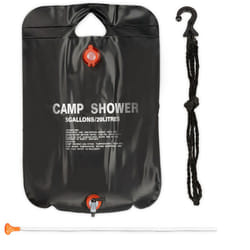 Relaxdays - Doccia da Campeggio 20 l, Doccia Solare, da Appendere, Pieghevole, con Doccino, Doccia Portatile, Nero