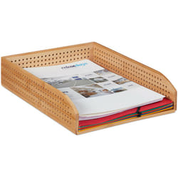 Relaxdays - Vaschetta Portadocumenti in Bambù Perforato, Impilabile, Formato A4, Scrivania, Ufficio, hlp 7x25x33 cm, legno
