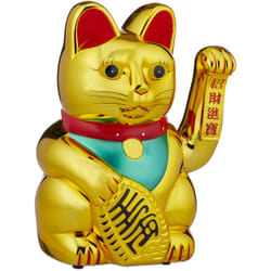 Relaxdays - Gatto Cinese Portafortuna con Zampa Mobile, a Batteria, Maneki Neko, Talismano Successo & Ricchezza, 30cm, oro