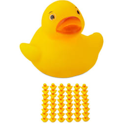 Paperelle da Bagno 3,5 cm Set da 48, Classico Gioco per il Bagnetto e Decorazione, per Grandi e Piccini, Regalo per i Bambini, Gialle - Relaxdays