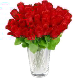 Relaxdays - Bouquet di Rose, 48 , Fiori Finti, Decorazione, Mazzo con Gambo e Foglie, Boccioli Rossi, h: 26 cm, rosso