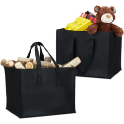 2x Cesto Portalegna per Camino in Feltro HxLxP: 34,5 x 43 x 36,5 cm 2 Manici Pieghevole Portariviste, Nero