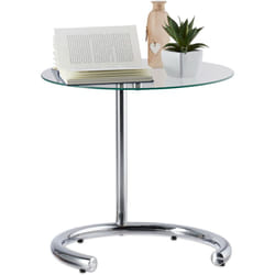 Tavolino Caffè Altezza Regolabile fino a 70 cm, Tavolo Piccolo per Salotto, Acciaio Cromato, Ripiano in Vetro, ø 46 cm, Argento - Relaxdays