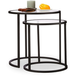 Relaxdays - Tavolino da Salotto, Set da 2, Portaoggetti da Divano, Superficie in Vetro, Modulari, hlp 50,5x50x50 cm, Nero