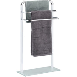 Relaxdays Portasciugamani, Metallo Cromato e Vetro Opalino, HLP: 80x45x20 cm, Piantana Bagno, 3 Bracci, Bianco Argentato