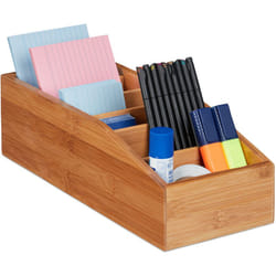 Relaxdays Organizer da Scrivania in Bambù, 6 Sezioni, Portaoggetti Universale Ufficio Bagno,Cucina HLP 10x14x35 cm,Legno