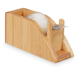 Relaxdays - Porta Nastro Adesivo da Tavolo, in Bambù, per Nastri Larghi 25 mm, Taglierino, diy, Legno Naturale