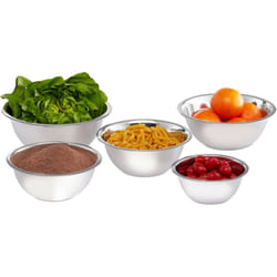 Relaxdays Set di Ciotole da Cucina, 5 Accessori, in Acciaio Inox, Insalatiere Impilabili per Cucinare e Servire, Argento