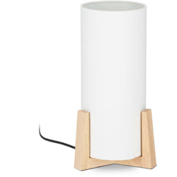 Relaxdays - Lampada da Tavolo con Base in Legno, Rotonda, dal Design Originale, E14, HxD 33 x 15 cm, Bianco/Legno Naturale
