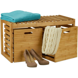 Panca con 2 Contenitori, in Bambù, per il Corridoio, per il Bagno, HxLxP: 44,5X80X40 cm, Legno Naturale - Relaxdays