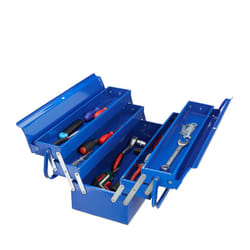 Cassetta degli Attrezzi Vuota, 5 Scomparti, con Manici, in Metallo, Richiudibile, Valigetta HxLxP: 21 x 53 x 20 cm, Blu - Relaxdays