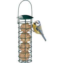 Relaxdays - Mangiatoia per Uccelli Selvatici, da Appendere, Dispenser per Mangime, Coperchio, Ferro, 31 cm, Verde Scuro