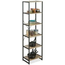Scaffale in Legno Stile Industrial, Libreria con 6 Ripiani hlp: 180x50x35cm in Rovere/Metallo, Marrone - Relaxdays