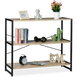 Scaffale in Legno Stile Industrial, Libreria Orizzontale con 3 Ripiani hlp: 80x95x35cm Metallo, Nero/Marrone - Relaxdays