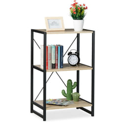 Scaffale in Legno Stile Industrial, Libreria Piccola con 3 Ripiani hlp: 80x50x35cm in Rovere/Metallo, Marrone - Relaxdays