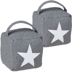 Relaxdays - 2x Fermaporta in Stoffa a Pavimento, Sacchetto con Stella, Alto, con Manico, HxLxP: 20 x 15 x 15 cm, Grigio