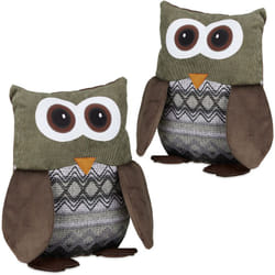 Relaxdays - 2x Gufo Fermaporta di Stoffa Sacco Ferma Porte da Pavimento per Bambini Decorativo HxLxP: 24 x 14 x 14 cm Marrone