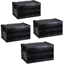 Relaxdays - 4x Cassetta Pieghevole, Stabile, da Lavoro, Plastica Resistente, Scatola Portaoggetti 60L, hlp 32,5x58,5x39,5cm, Nero