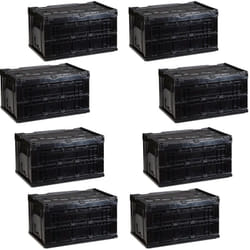 Relaxdays - 8x Cassetta Pieghevole, Stabile, da Lavoro, Plastica Resistente, Scatola Portaoggetti 60L, hlp 32,5x58,5x39,5cm, Nero