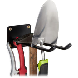 Relaxdays - Portautensili a Parete, Doppio Gancio, Portascope, Appendini Esterno da Avvitare al Muro, acciaio, 24 cm, nero