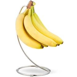 Relaxdays - Porta Banane con Base Rotonda, Gancio Appendi Banane, Fruttiera, Stand per Uva, Ferro Cromato, Argento