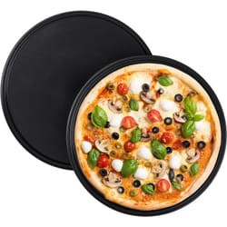 Relaxdays - Teglia per Pizza, Set da 2, Rotonda, Forata, Antiaderente, per Crostate, Acciaio al Carbonio, ∅ 32 cm, Grigio