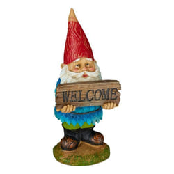 Relaxdays Gartenzwerg "Welcome" Statua da giardino a forma di gnomo Pietra Multicolore 1 pz