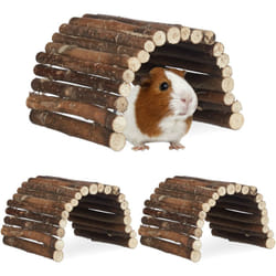 Relaxdays - 3x Ponte in Legno per Roditori, Tunnel per Animali, Criceti, Flessibile, Schima, hlp 2x29x17cm, naturale