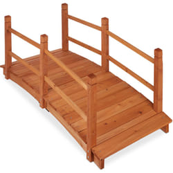 Relaxdays Ponte da Giardino in Legno, Ringhiera, percorribile,Decorazione Giardino Giapponese,HLP 56x140x60 cm,arancione