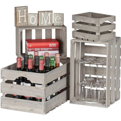 Relaxdays Set da 4 Cassette Vintage in Legno, Contenitore Decorativo, 4 Misure, Bottiglie & Libri, Shabby, Grigio