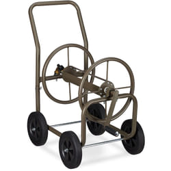 Relaxdays - Carrello Avvolgitubo da Giardino, Carrellino Mobile per Acqua in Metallo, 4 Rotelle, Tubi Lunghi 60 m, Marrone
