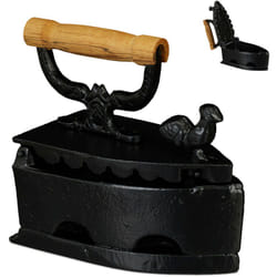 Relaxdays - Ferro da Stiro Antico, Design Antico, Ferro da Stiro con Manico in legno, Design Vintage in Ghisa, Nero