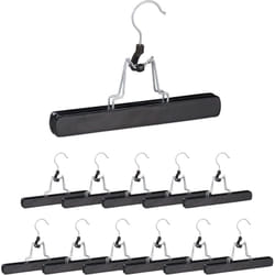 Relaxdays - Grucce in Legno con Morsetto, 12 Stampelle, Gancio Girevole a 360° Rivestimento in Feltro, 17x25x2,3 cm, Nero