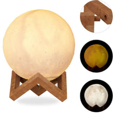 Relaxdays - Lampada Luna 3D, 2 Colori, Regolabile, Touch Sensor, Senza Cavo, per Bambini, Illuminazione a led 15 cm Bianco