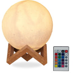 Relaxdays - Lampada Luna 3D, 16 Colori, Regolabile, Touch Sensor, Senza Cavo, per Bambini Illuminazione a led 15 cm Bianco
