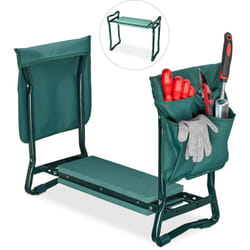Relaxdays - Panca da Giardino, Poggia Ginocchia, Cuscino Soffice, 2 Tasche, Giardinaggio, max.150 kg, 50x60x27,5, Verde