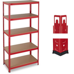 Relaxdays - Scaffale in Metallo, Capacità fino a 875 kg, 5 Ripiani ad Incastro Cantina hlp 180x90x45cm Acciaio, mdf, Rosso