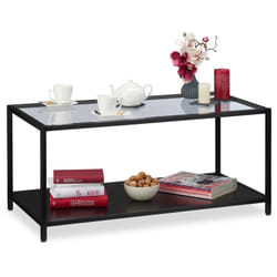 Tavolino da Divano, Ripiano in mdf, Vetro & Metallo, Design Moderno, da Salotto, hlp: 42x90x50 cm, Nero - Relaxdays